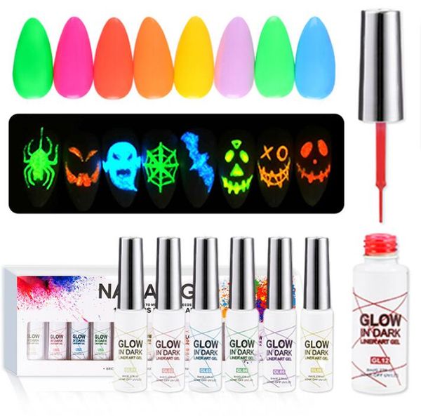 brilha no escuro verde claro fluorescente 12 cores gel polonês gliter kit de conjunto de gel para unhas de longa duração fácil pintura kit de esmalte de gel UV halloween