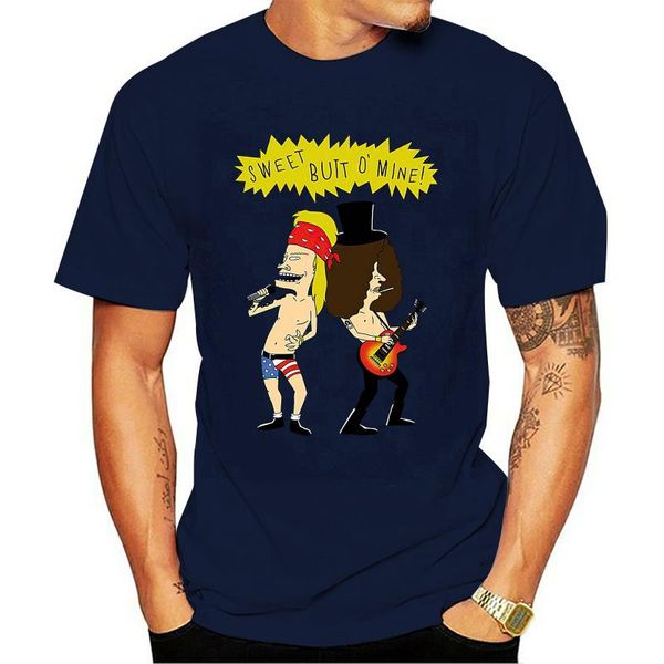

men's t-shirts beavis and butthead x guns n' roses sweet buo' mine funny black t-shirt tee shirt, White;black