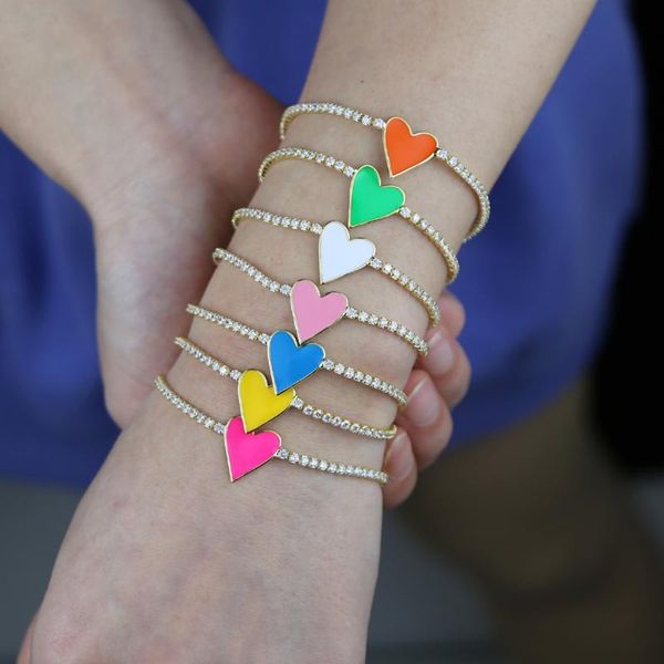 

charm bracelets 2021 rainbow neon white green red blue colourful cubic zircon heart bangle tennis chain for women girl fashion jewelry, Golden;silver