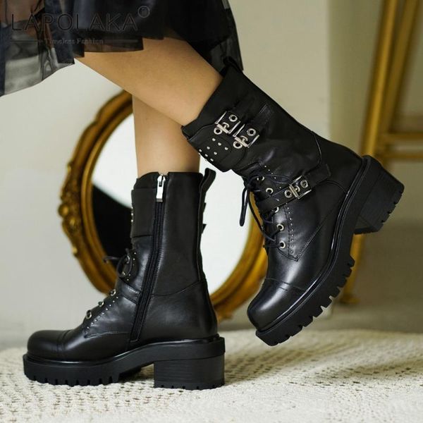 

boots 2021 design buckle motorcycle women shoes genuine leather ins trendy rivet street cool luxury booties ladies, Black