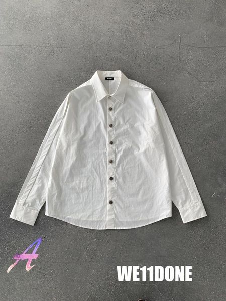 

men's casual shirts we11done oversize women's vintage metal buttons long-sleeved shirt welldone solid color, White;black