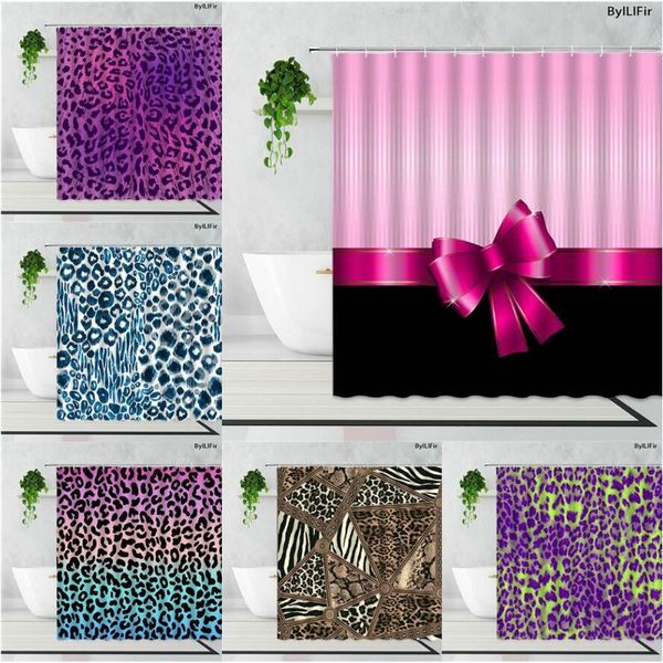 

shower curtains fashion art design pink leopard color stripes print fabric girl gift bathroom decor waterproof bath curtain set