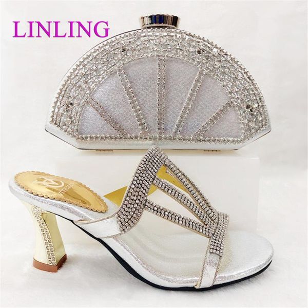 

dress shoes and special design woman matching bag set nigerian 2021 style pumps for party in silver, Black