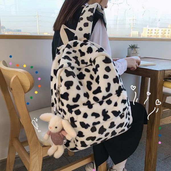 

backpack school bag korean version of ulzzang female student high morib plaid cow pattern plush ins