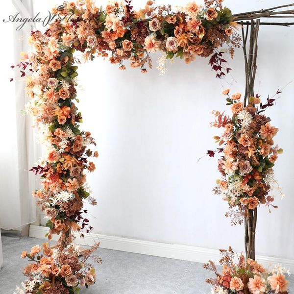 

retro orange series artificial flower row wedding arch decor arrangement outside/in door setting party props flowers wall decorative & wreat