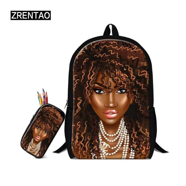 

backpack african girl printing grey/blue/black set zippered rucksack bookbags large schoolbag for kindergarten baby teen satchel