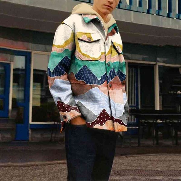 

2021 spring print loose lapel trend youth jacket men's, Black