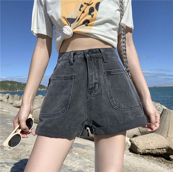

women's shorts casual loose denim summer high waist women black 6017, White;black