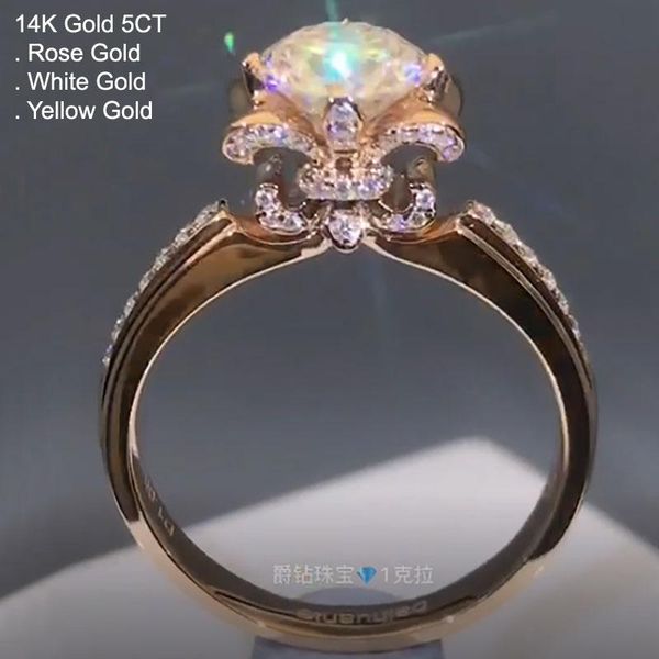 

rose gold 5 moissanite diamond ring women crown round flower wedding party engagement anniversary ct d color cluster rings, Golden;silver