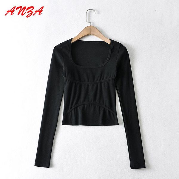 

women's blouses & shirts anza 2021 summer cotton crop solid women basic long sleeve shirt o-neck casual streetwear green bottoming, White