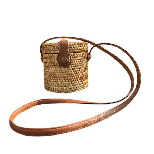 

totes round woven bag,hand rattan bag with leather strap braided women crossbody chic retro summer beach shoulder boho s
