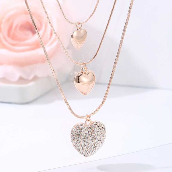 

pendant necklaces 2021 trendy bohemian heart lovely crystal multi layer for women party gift gold silver color chokers jewelry