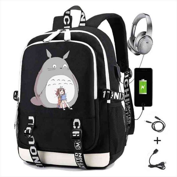 

my neighbor totoro backpack japan anime printing boys girls student school bags men usb charging lapcasual travel
