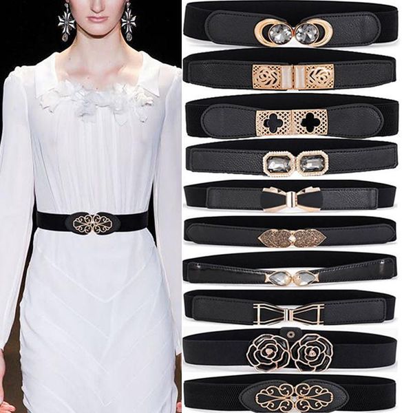 

wide belt ladies alloy buckle windbreaker elastic waistband button decoration dress gift belts, Black;brown