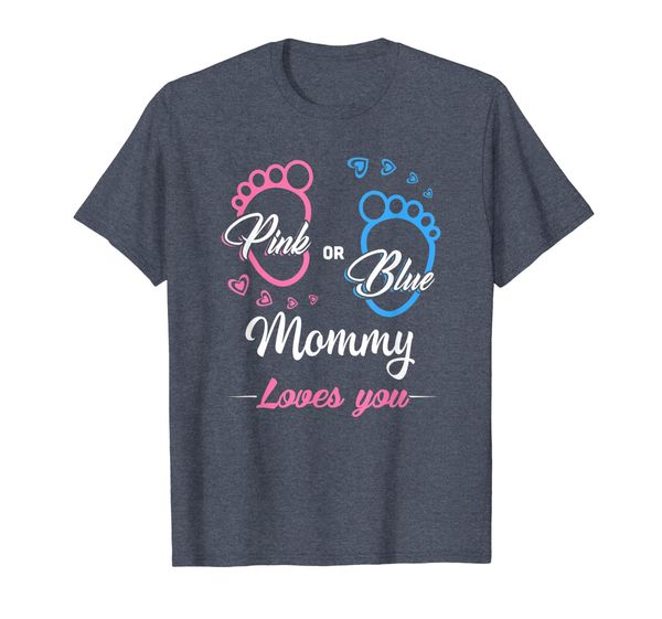 

pink or blue mommy loves you gender reveal t-shirt., White;black