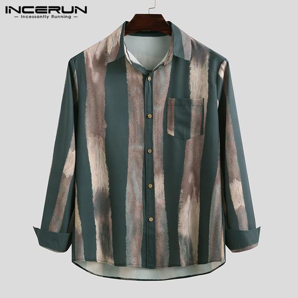 

men striped long sleeve shirt turn down collar 2021 button streetwear fashion casual shirts autumn leisure brand camisas incerun men's, White;black