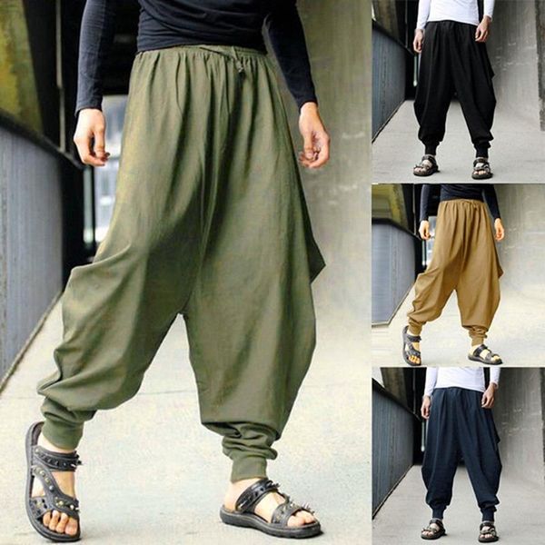 

men's pants men harem casual middle waist loose male fashion comfortable wide leg trousers spring autumn mens clothes, Black