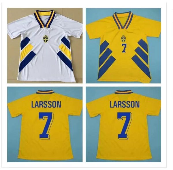

1994 sweden soccer jersey home yellow retro 94 classic antique vintage maillot away white football shirt #11 brolin #10 dahlin #7 larsson, Black;yellow