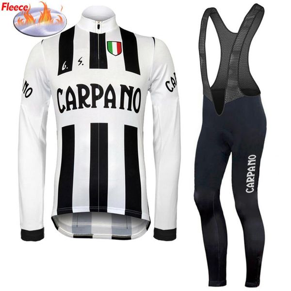 

racing sets man winter fleece cycling jersey set carpano retro bike clothing suit road/mtb white bicycle wear shirts long sleevethin, Black;blue
