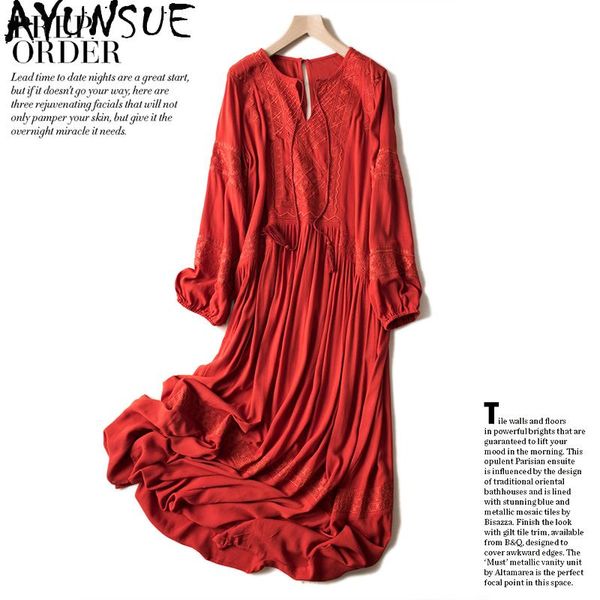 

casual dresses ayunsue spring summer beach dress woman red white long maxi for women korean fairy sleeve 2021 vestido kj7115, Black;gray