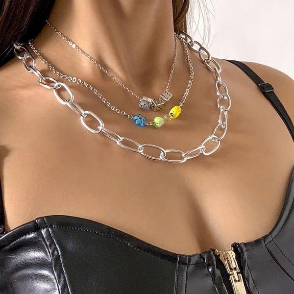

pendant necklaces tauam vintage hip-hop fun dice necklace punk heart flower smile charms choker jewelry for women, Silver