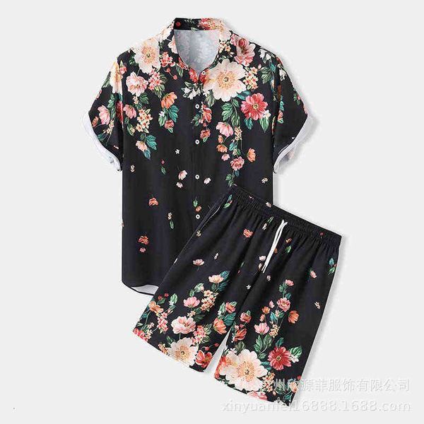 

men's casual shirts t-shirts 2022 casual street beach suit hawaiian shirt and shorts, White;black