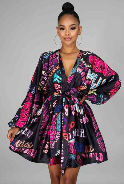 

quality famous brand print v-neck womens dresses long sleeve party night club mini vestidos, Black;gray