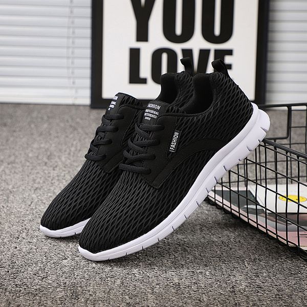 

2022 summer breathable mesh sneakers men casual lace up gym shoes lightweight walking hiking shoes men trainers zapatillas black