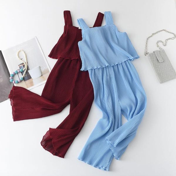 

clothing sets menoea baby girls kids jumpsuits 2021 fashion summer sleeveless outfits children casual clothes solid pleated, White