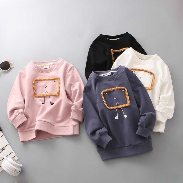 

boys sweatshirt cartoon long sleeve autumn shirts solid white basic children pullover tracksuit arrival 210715, Black
