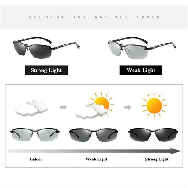 

pchromic and polarized sunglasses men discoloration eyewear anti glare uv400 glasses driving goggles oculos, White;black