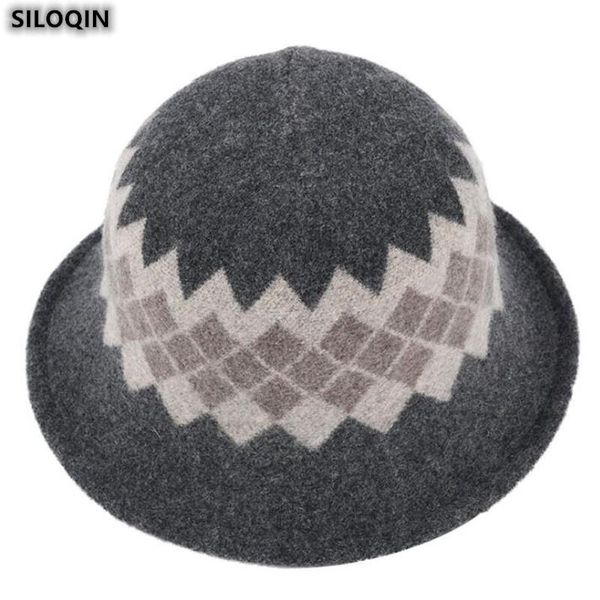 

panama ladies cap autumn winter fashion wool thermal bucket hats collapsible elegant retro brands sombrero hat casquette wide brim, Blue;gray