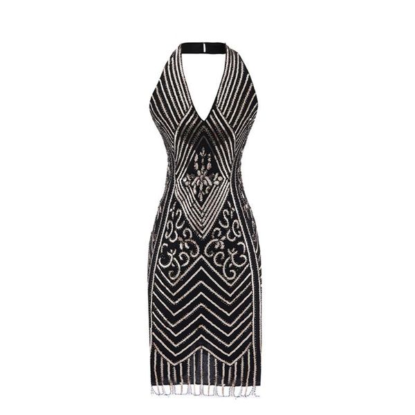 

casual dresses elegant dress women's 1920s sequin beaded tassels hem flapper sleeveless gold thread embroidery great gatsby party, Black;gray