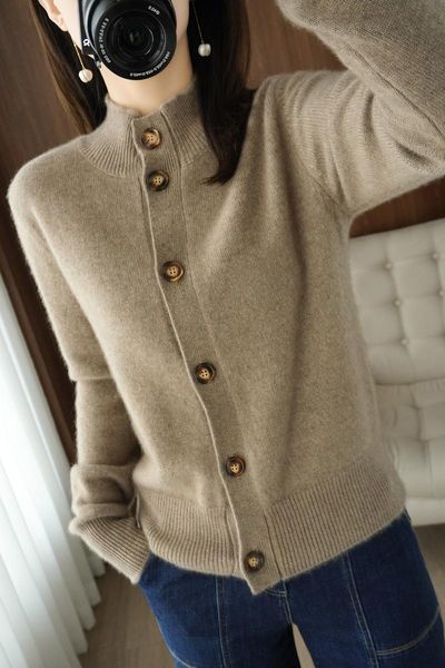 

women's knits & tees zocept spring autumn women merino wool sweater cardigans office lady half high collar single breasted knitted fema, White