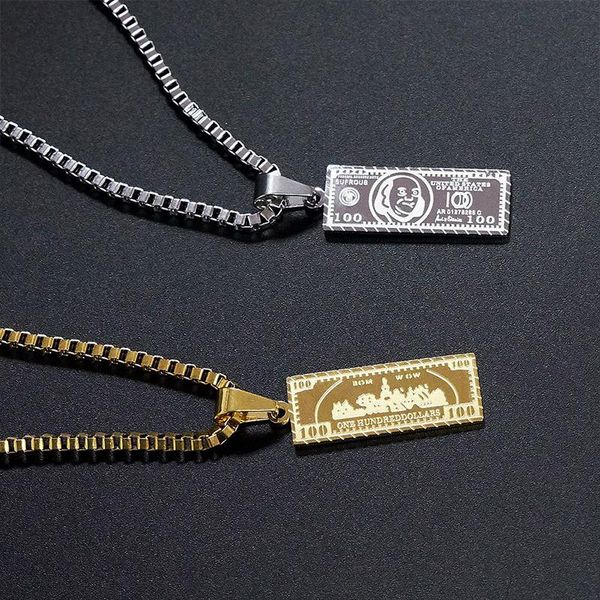 

pendant necklaces neck necklace men's dollar bills stainless steel chain gold fashion ladies long jewelry, Silver