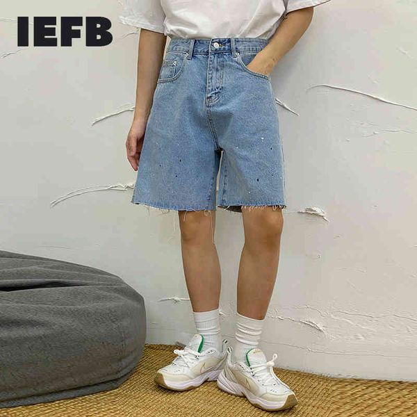 

iefb summer light color splash denim shorts men's trend 210524, White;black