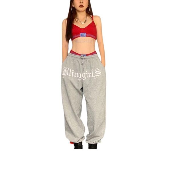 

women's pants & capris hirigin 2021 women harem letters printed pattern elastic waist loose style trousers hip hop streewear, grey/ bla, Black;white