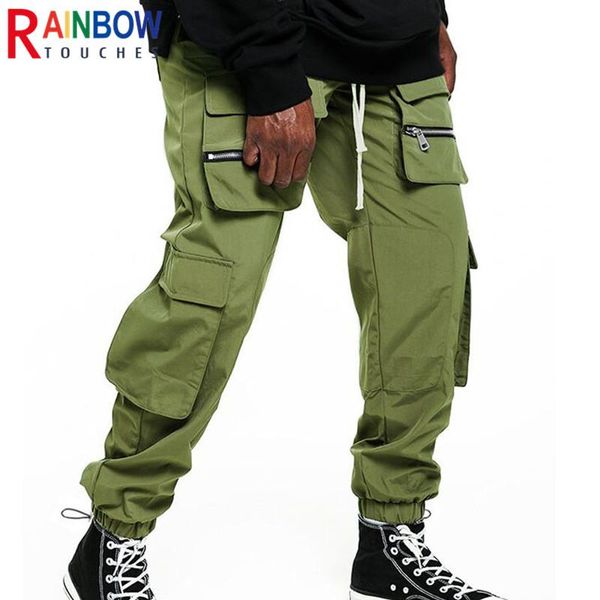 

men's pants rainbowtouches casual large zip pocket loose trend drawstring foot retractor cargo sports superior quality, Black