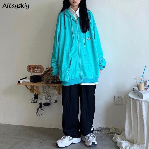 

women's hoodies & sweatshirts women slouchy zip-up candy color harajuku hipster hooded outwear couple boyfriend females students all-ma, Black