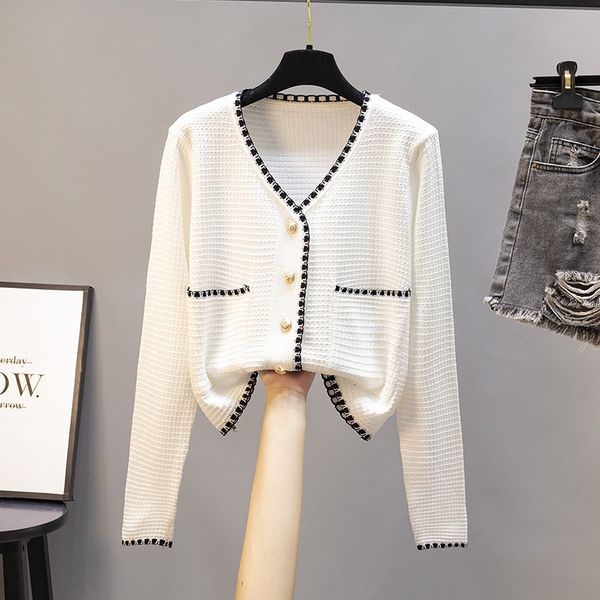 

women's knits & tees spring v-neck short thin white sweater women autumn pocket long sleeve button knitted cardigans pull femme g