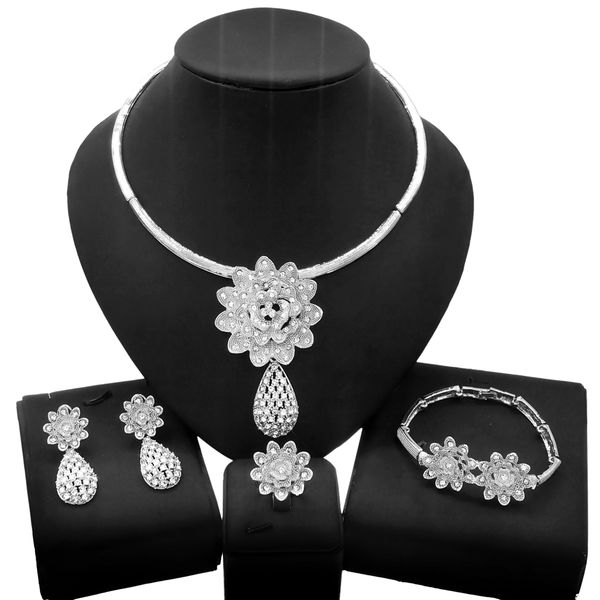 

yulaili latest collars crystal silver necklace jewelry set wholesale women fashion design gold plated spot 4-piece jewellery sets hs21080516, Black