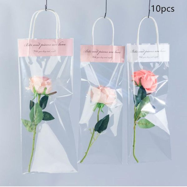 

gift wrap 10pcs florist clear bags with handles transparent waterproof bag wrapping flower packaging hand