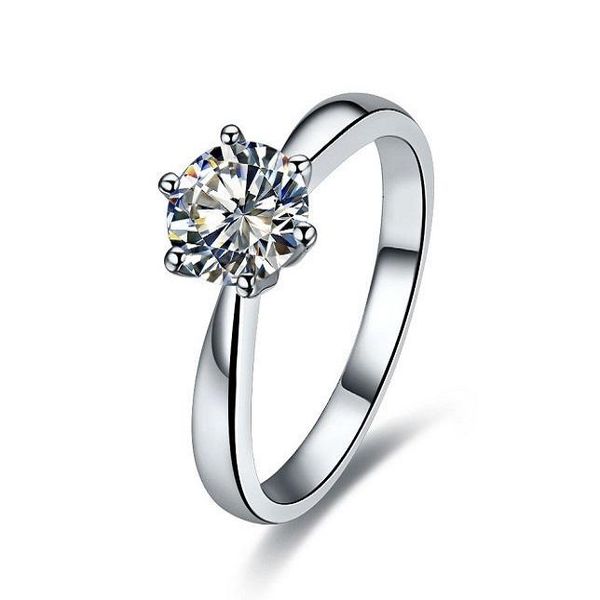 

cluster rings 1ct round moissanite ring tested positive solid 18k white gold engagement for women vvs1 lasting forever, Golden;silver