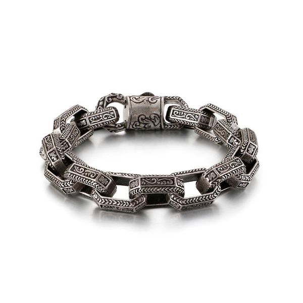 

link, chain fashion punk matte link bracelet men stainless steel 22.5cm long chunky ancient symbol charm pulsera male jewellry 2021, Black