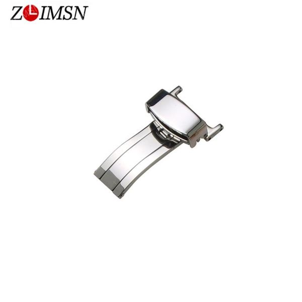 

watch bands zlimsn fashion single folding butterfly buckle silver color stainless steel metal polished for leather band16 18 20 22mm, Black;brown