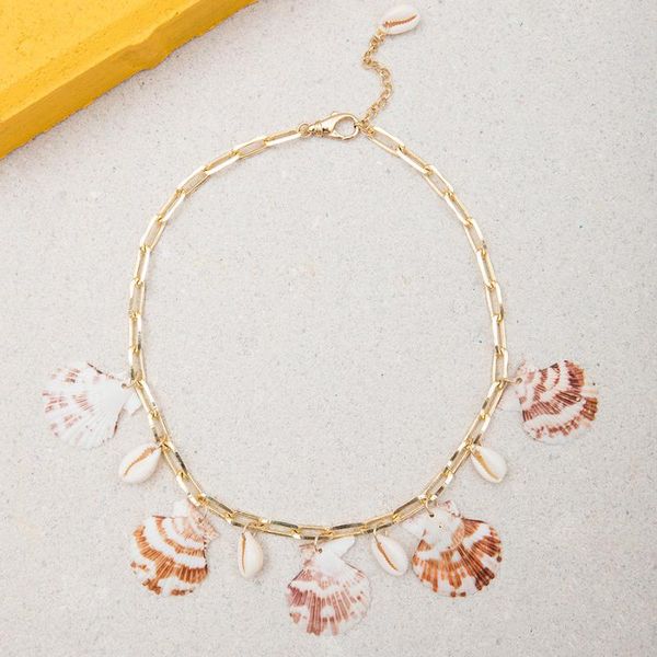 

chokers punk conch fashion jewelry delmar bohemian hoho sea cowrie asymmetrical shell natural scallop shells necklace women creative, Golden;silver