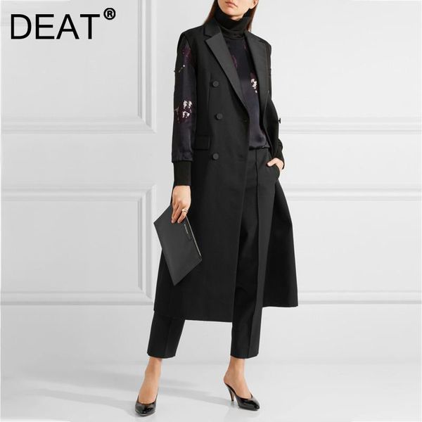 

women's trench coats [deat] women coat lapel long sleeve double breasted solid color loose fit windbreaker fashion tide autumn winter 2, Tan;black