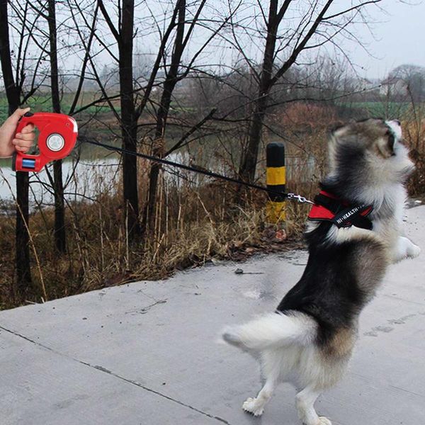 

4.5m led extendable lead pet dog leash automatic retractable rope with garbage bag walking running collars & leashes