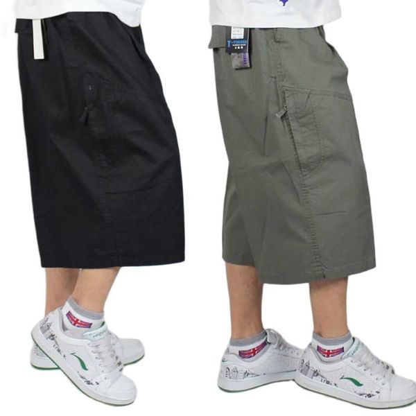 

men's shorts plus size cargo summer men casual boardshorts straight loose baggy elastic waist hip hop cotton clothing, White;black