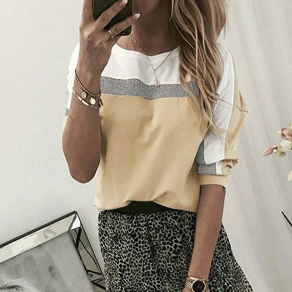 

women's t-shirt #w 2021 autumn color matching women tshirts round neck long sleeve tee khaki black casual elegant clothing ladies shir, White
